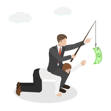3D Isometric Flat  Illustration of Wage Slavery, Money Bait For Employee Manipulation