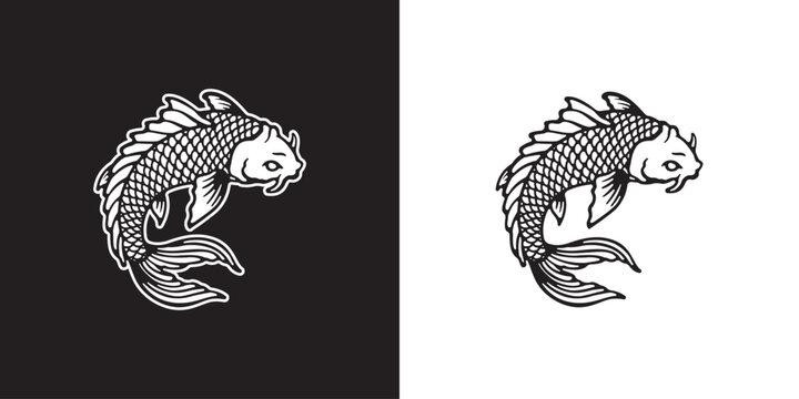 Japanese Koi Fish Tattoo Style Vector Illustration