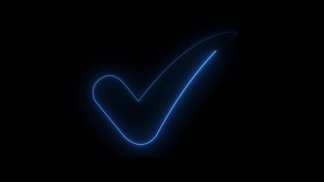 Minimalist blue checkmark tick mark icon animation isolated on black background for business project approval concept, successful task completion status indicator. 4k animation.