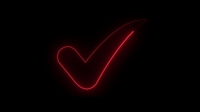 Minimalist red checkmark tick mark icon animation isolated on black background for business project approval concept, successful task completion status indicator. 4k animation.