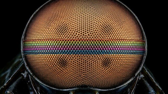 Extreme Macro Close Up of a Colorful Insect Compound Eye.