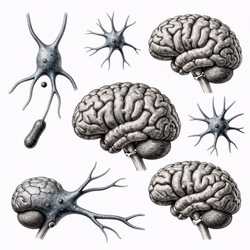 Charcoal Drawing Brain Thalamus. Illustration Depicting Brain Components