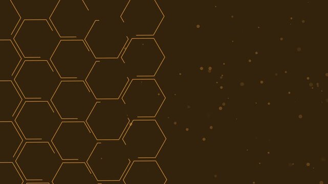 Abstract background with glowing hexagon outline pattern on the left and floating dots on the right animation
