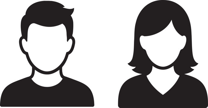 Icon set of male and female user avatar silhouettes for business or social networking platform design with silhouette