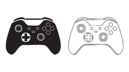 black silhouette with line art vector video game controller featuring gaming, gamepad © Shamsul