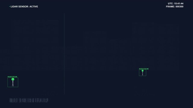 Lidar object detection in urban city. Autonomous vehicle sensor scanning street traffic environment.
