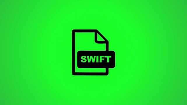 Animated swift file icon on green background, technology and programming concept