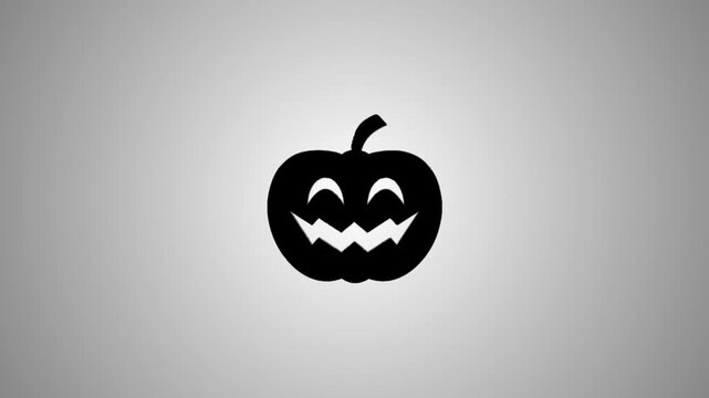 Halloween pumpkin animation moving from diagonal to center with reflective surface and drop shadow on gray background