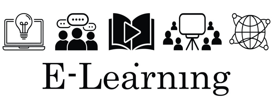 Set of elearning icons with flat design elements representing education and digital training.