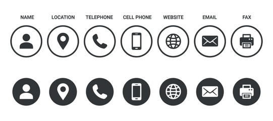 Fototapeta premium Contact information icons including person location and communication symbols person location