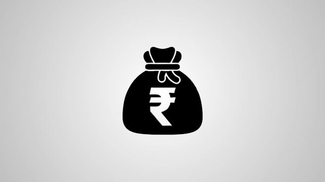 Indian rupee money bag icon animation with smooth rotation and shining effect on neutral gradient background