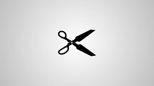 Animated 3d render of open scissors transforming into a 2d flat icon,