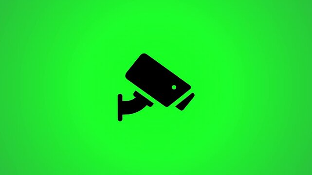 Security camera surveillance icon animation on green background with dynamic motion and professional lighting effects