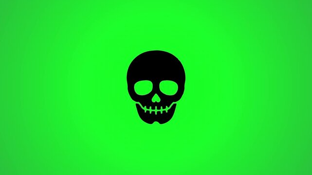 A dynamic animation reveals a black skull icon appearing on a vibrant green screen, providing a striking visual for halloween, danger, or poison themes