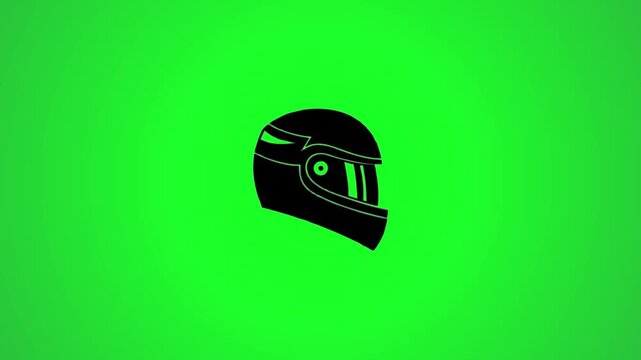 Animated racing helmet icon rotating on green screen background for sports and automotive motion graphics