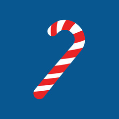 Obraz premium A festive red and white striped candy cane stands out against a solid blue background