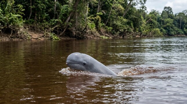 Irrawaddy dolphin surfacing in the Mahakam river in Borneo Indonesia.