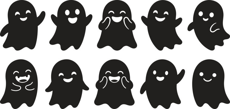 Cute halloween ghost vector bundle spooky friendly character set for designs