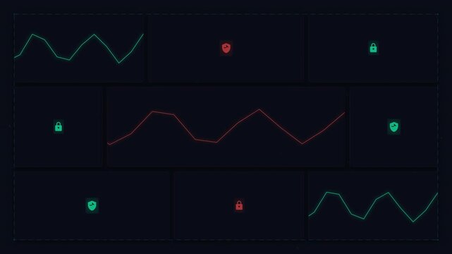 Dynamic motion of colorful neon lines and dots in a dark digital environment for modern technology visuals.