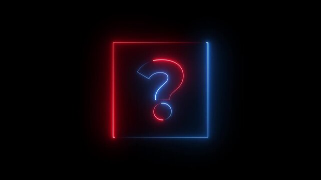 Glowing neon  and  red color question mark sign icon animation quiz confusion mark punctuation interrogative sign education exam circle alphabet sign symbol on black background.