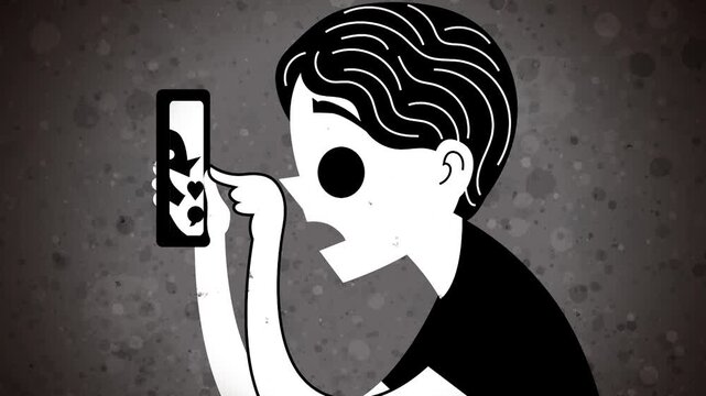 young man compulsively doomscrolling on a smartphone