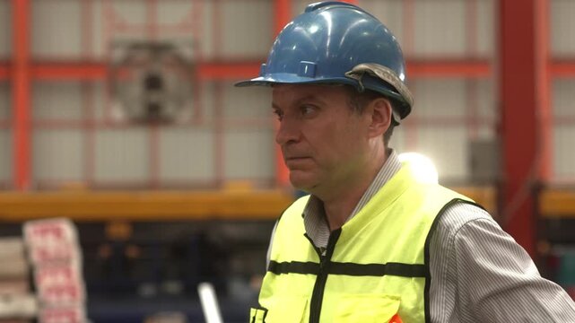 Corporate executives inspecting manufacturing operations while discussing production strategy with engineering professionals and factory workers inside an industrial facility.