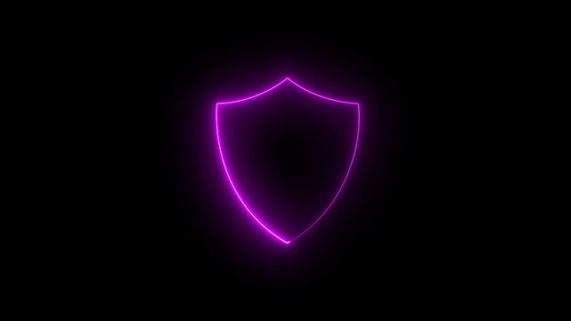 Neon purple shield glowing with animated light effect on black background.