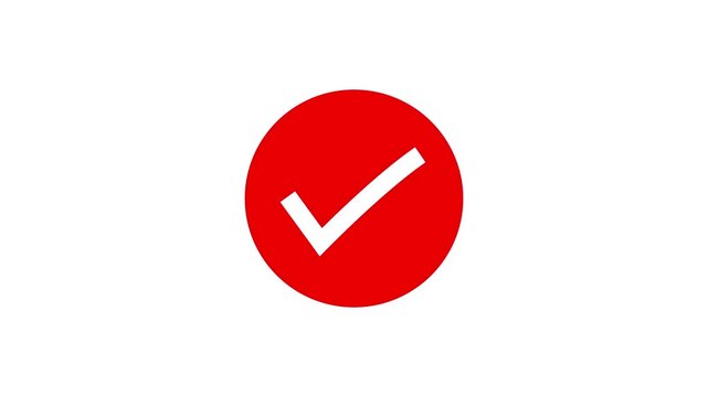 Animated red checkmark on white background, success and approval symbol tick confirm.