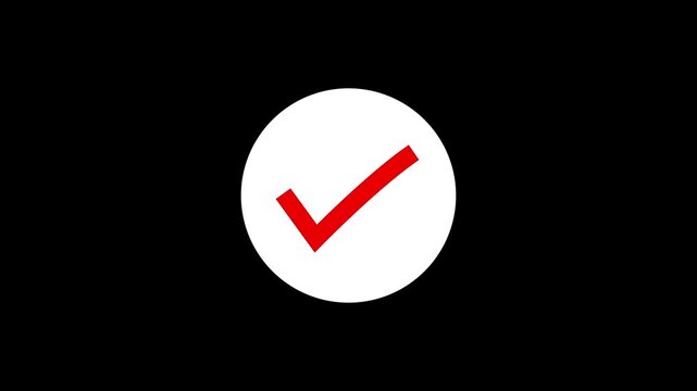 Animated red checkmark on white circle, minimalist success and approval symbol for ui tick confirm.