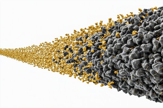 Golden Nuggets Ejected from Blackened Surface, Close-Up View