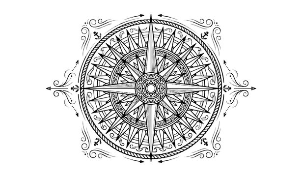 Vintage Compass Rose Nautical Navigation Vector Illustration for Maritime Adventure Design