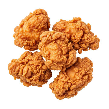Golden crispy fried chicken pieces arranged neatly on a white background isolated on transparent background