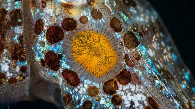 Macro close up of colorful iridescent abalone shell texture.