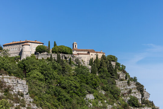 Gourdon Village Perched on Rocky Cliff Above Mediterranean