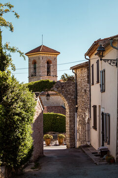 Stone Church Bell Tower Framed by Arch in Cabris