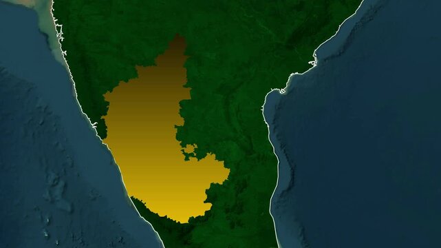 Smooth Karnataka State Map Animation with India Location Highlight for Infographics and Presentations, India Map Featuring Karnataka State Highlight Animation for Geographic, Educational, and Travel.