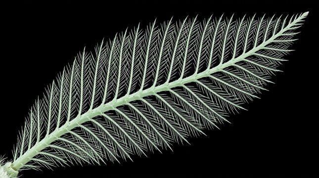 Macro photograph of a delicate white skeleton leaf isolated on a black background.