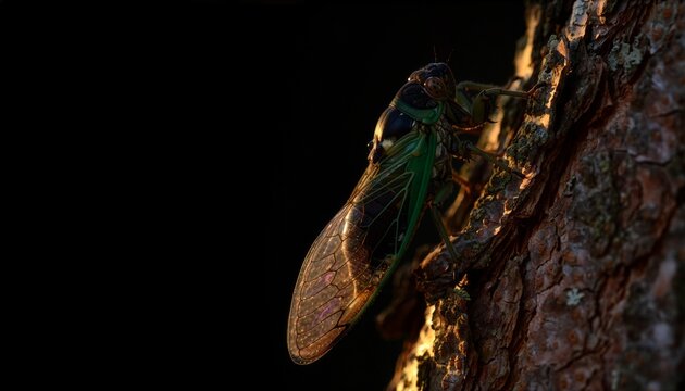木に止まる存在感のあるセミの背景画像