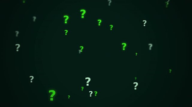 Motion of Green Question Marks in Digital Dark Background for Visual Effect.