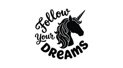 Unicorn head with flowing mane and stars black silhouette horse © Shofiqul