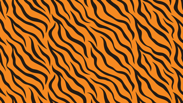 Vibrant orange seamless pattern with bold black tiger stripes, creating a dynamic animal print background.