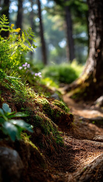 A path in a summer forest among trees