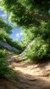 A path in a summer forest among trees