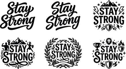 Stay strong typography collection with vintage emblems Vector, illustration © AF LAB