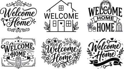 Set of welcome home typography designs with decorative elements Vector, illustration © AF LAB