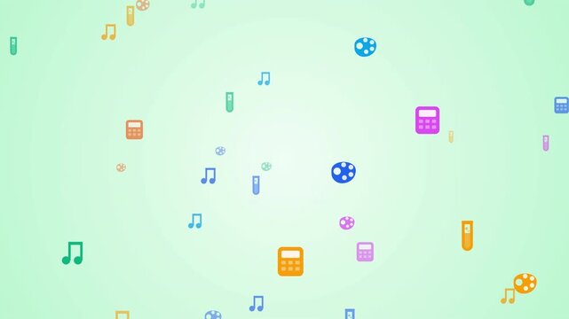 Colorful Motion of Musical Notes and Symbols in Dynamic Digital Animation for Creative Visuals.