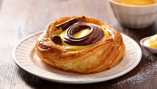 danish pastry with custard and chocolare