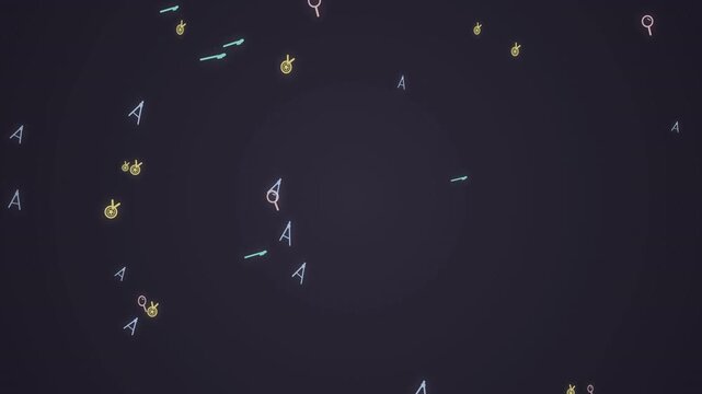 Motion of colorful particles in dark space creating dynamic visual effect for digital art.