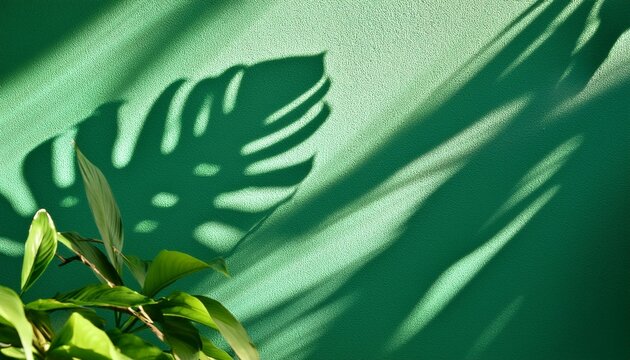 shadows of tropical foliage on a green wall in the caribbean