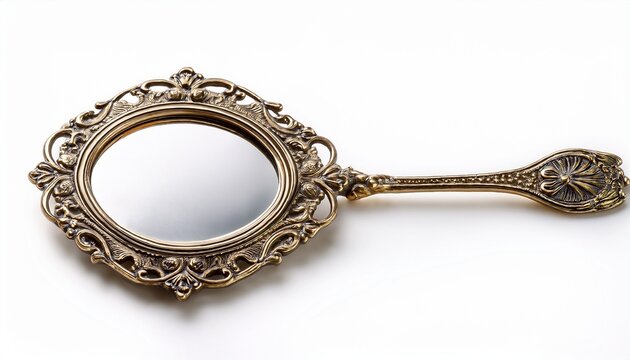 vintage small hand mirror isolated on clean white background
